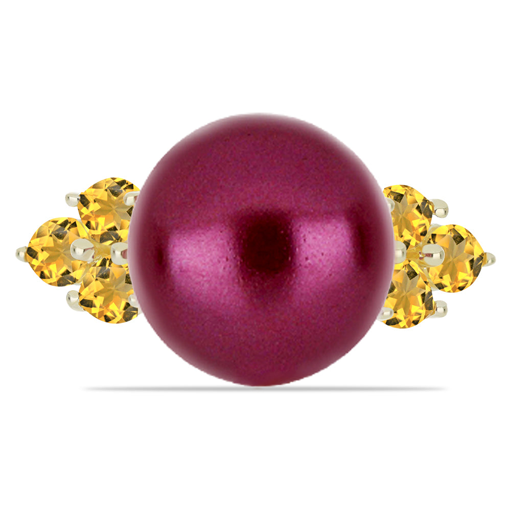 Anillo de Plata Bañada en Oro con Perla Púrpura de Agua dulce y Citrino de los Montes Urales 1 