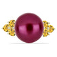 Anillo de Plata Bañada en Oro con Perla Púrpura de Agua dulce y Citrino de los Montes Urales