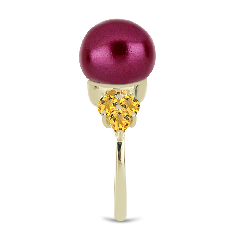 Anillo de Plata Bañada en Oro con Perla Púrpura de Agua dulce y Citrino de los Montes Urales 4 