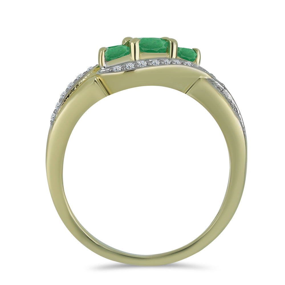 Anillo de Plata Bañada en Oro con Esmeralda de Brasil y Topacio Blanco 2 