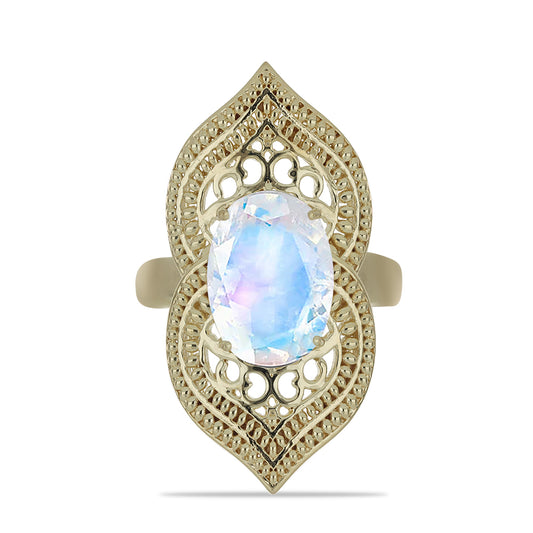 Anillo de Plata Bañada en Oro con Piedra Lunar Arco Iris