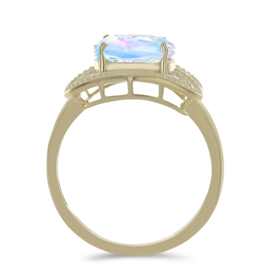 Anillo de Plata Bañada en Oro con Piedra Lunar Arco Iris