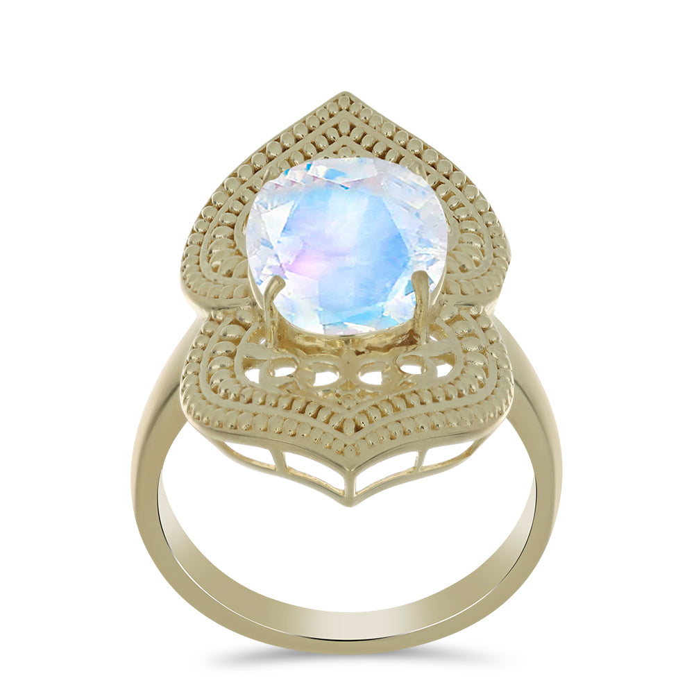 Anillo de Plata Bañada en Oro con Piedra Lunar Arco Iris 3 