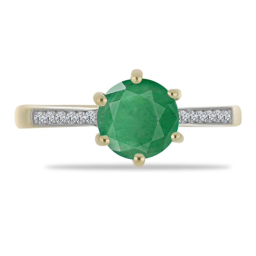 Anillo de Plata Bañada en Oro con Esmeralda de Brasil y Topacio Blanco 1 