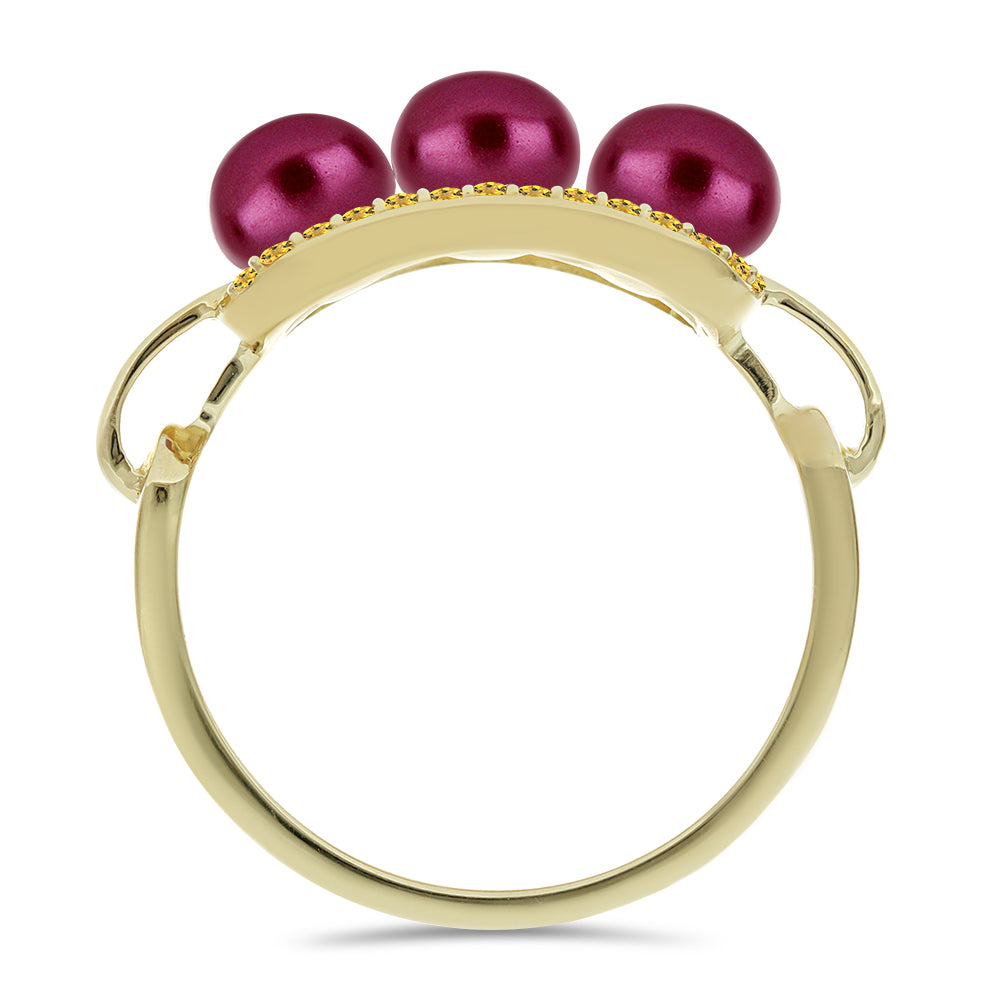 Anillo de Plata Bañada en Oro con Perla Púrpura de Agua dulce y Citrino de los Montes Urales