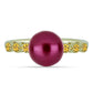 Anillo de Plata Bañada en Oro con Perla Púrpura de Agua dulce y Citrino de los Montes Urales