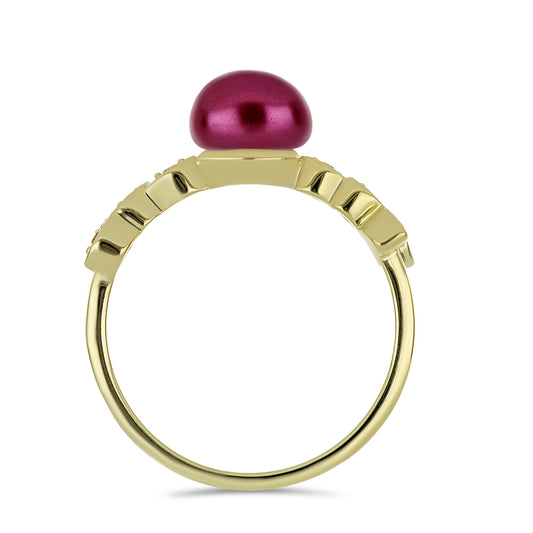 Anillo de Plata Bañada en Oro con Perla Púrpura de Agua dulce y Citrino de los Montes Urales