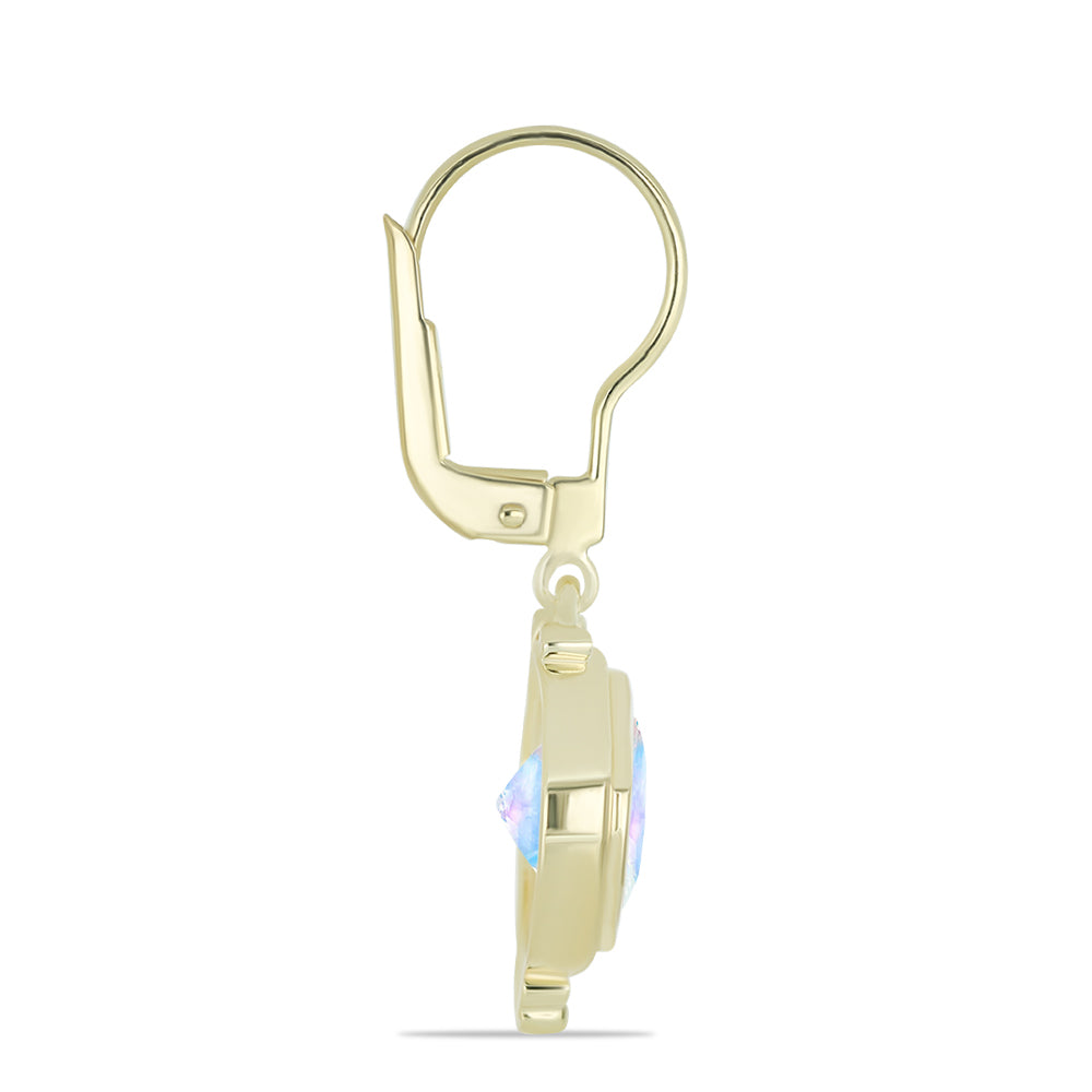 Pendientes de Plata Bañada en Oro con Piedra Lunar Arco Iris