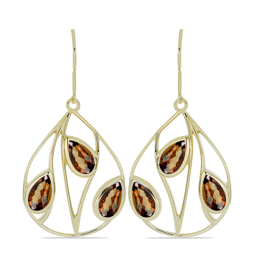 Pendientes de Plata Bañada en Oro con Cuarzo Coñac