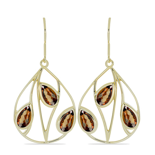 Pendientes de Plata Bañada en Oro con Cuarzo Coñac