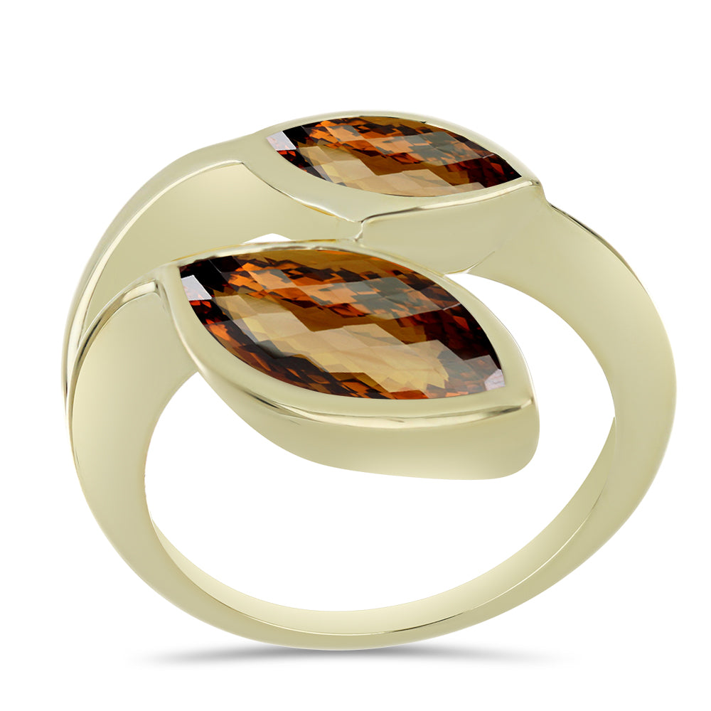 Anillo de Plata Bañada en Oro con Cuarzo Coñac 3 