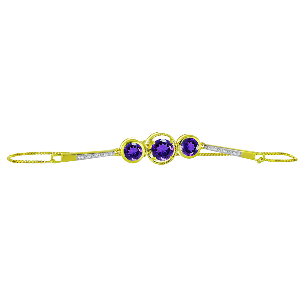 Pulsera de Plata Bañada en Oro con Amatista de Marruecos y Topacio Blanco 2 