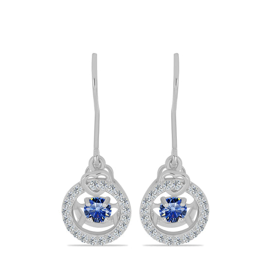 Pendientes de Plata con Moisanita azul real certificado y cultivado en laboratorio y Topacio Blanco