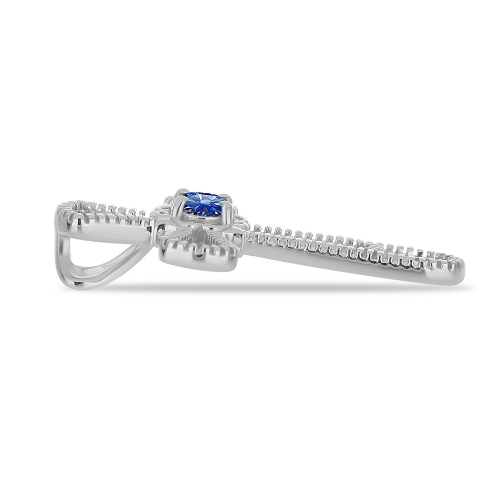 Cruz Colgante de Plata con Moisanita azul real certificado y cultivado en laboratorio 2 