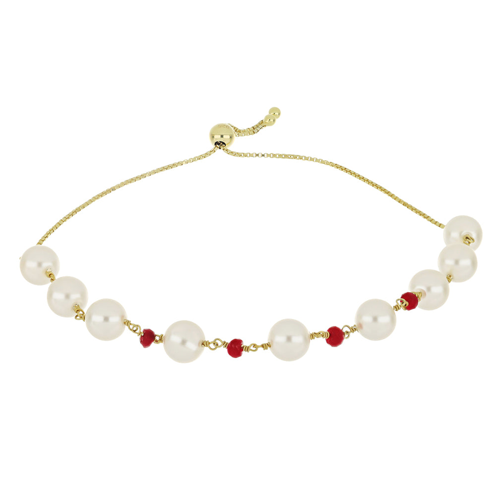 Pulsera de Plata Bañada en Oro con Perla de Agua Dulce y Rubí de Madagascar 1 