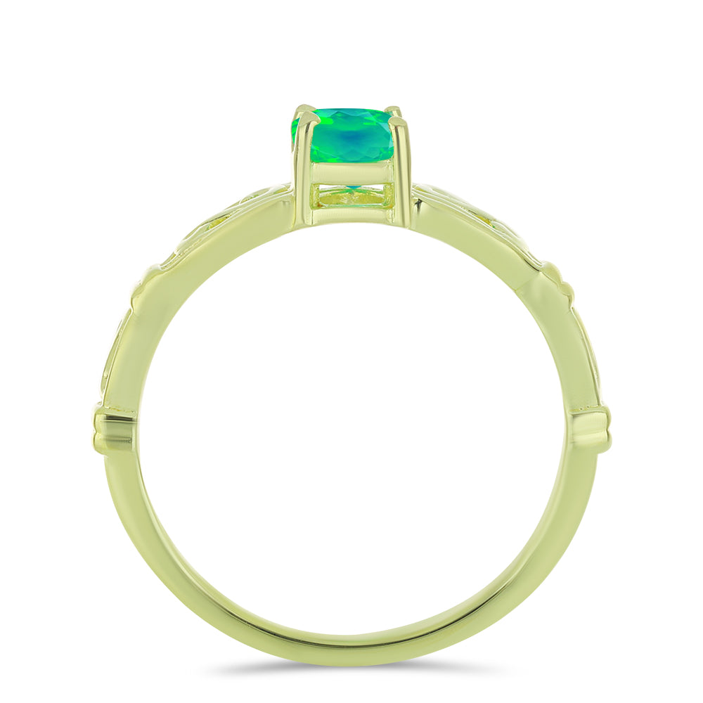 Anillo de Plata Bañada en Oro con Ópalo Verde Etíope de Lega Dembi 2 