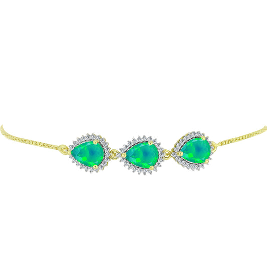 Pulsera de Plata Bañada en Oro con Ópalo Verde Etíope de Lega Dembi y Topacio Blanco