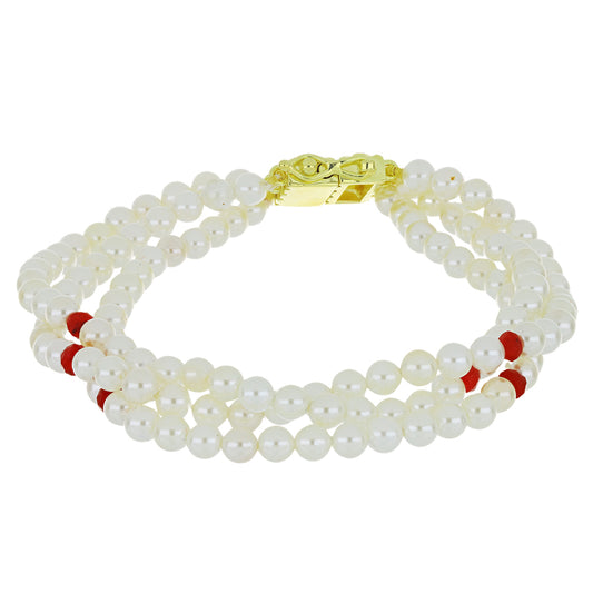 Pulsera de Plata Bañada en Oro con Perla de Agua Dulce y Rubí de Madagascar