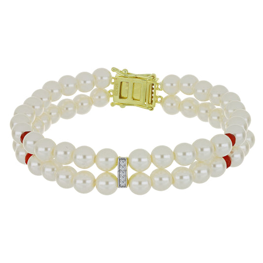 Pulsera de Plata Bañada en Oro con Perla de Agua Dulce y Rubí de Madagascar
