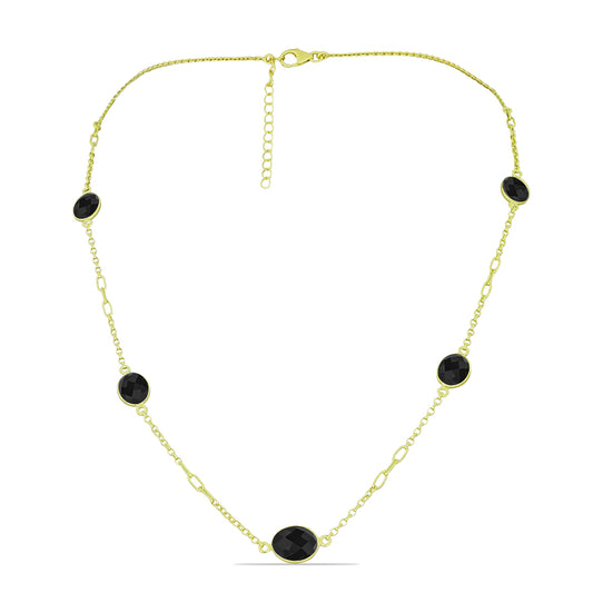 Collar de Plata Bañada en Oro con Espinela Negra