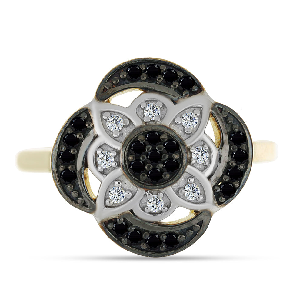 Anillo de Plata Bañada en Oro con Espinela Negra y Topacio Blanco