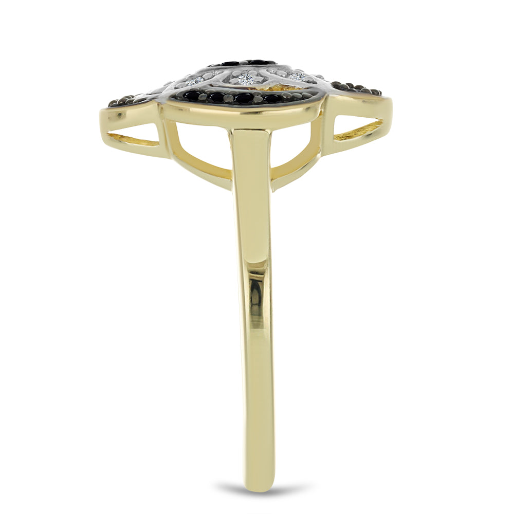 Anillo de Plata Bañada en Oro con Espinela Negra y Topacio Blanco 4 