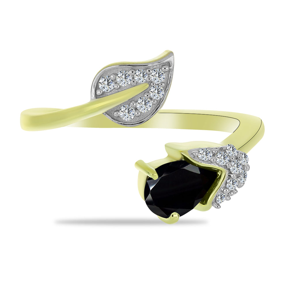 Anillo de Plata Bañada en Oro con Espinela Negra y Topacio Blanco 1 