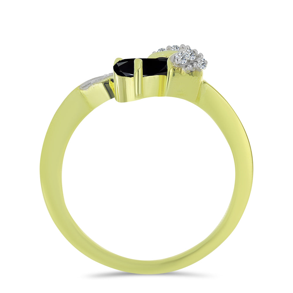 Anillo de Plata Bañada en Oro con Espinela Negra y Topacio Blanco 2 