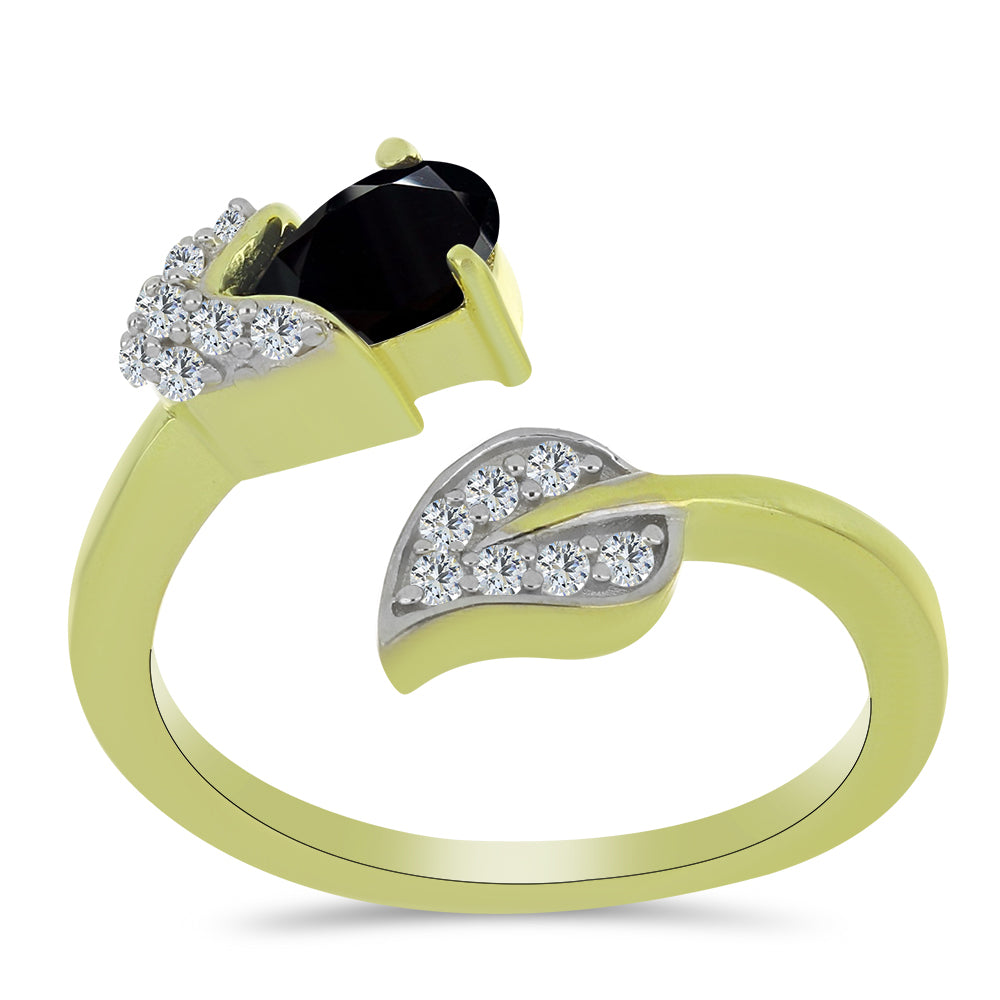 Anillo de Plata Bañada en Oro con Espinela Negra y Topacio Blanco 3 