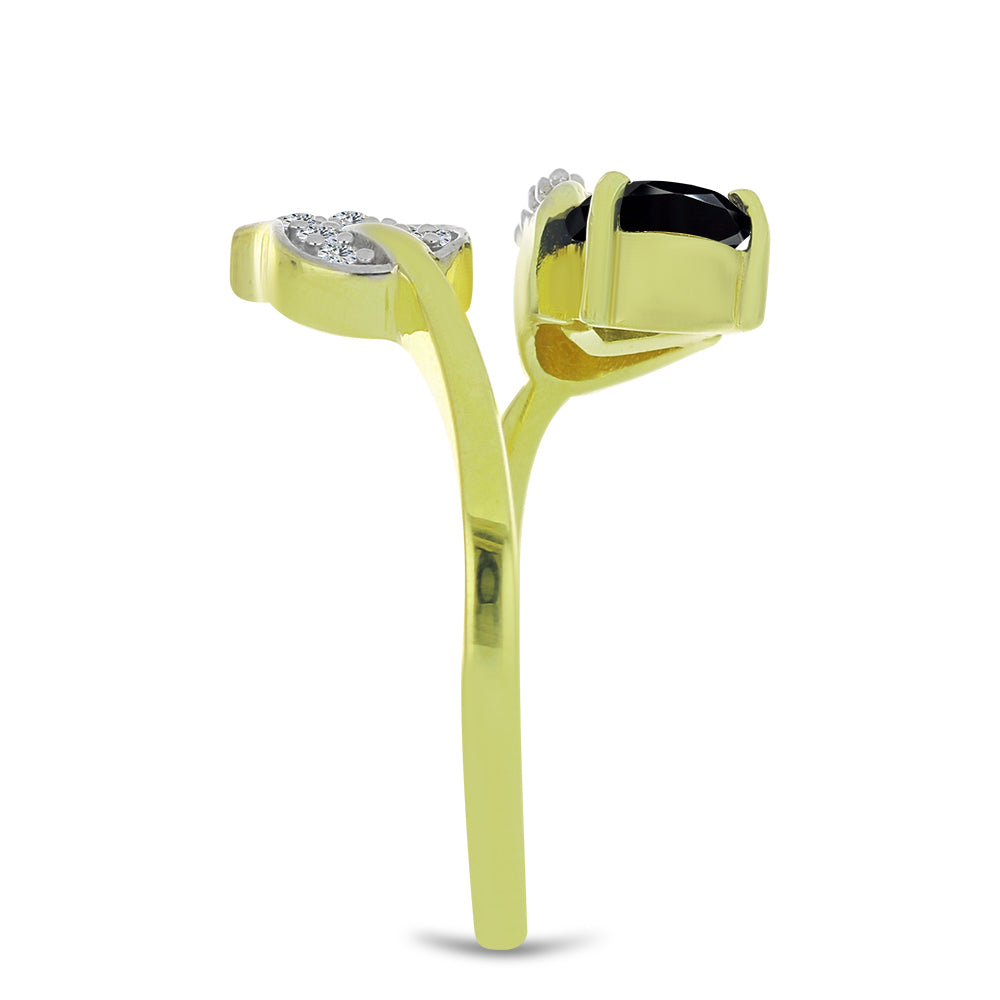 Anillo de Plata Bañada en Oro con Espinela Negra y Topacio Blanco