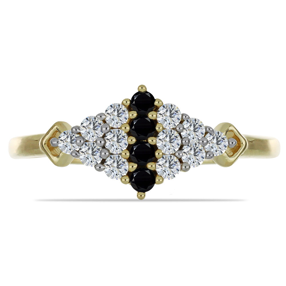 Anillo de Plata Bañada en Oro con Espinela Negra y Topacio Blanco