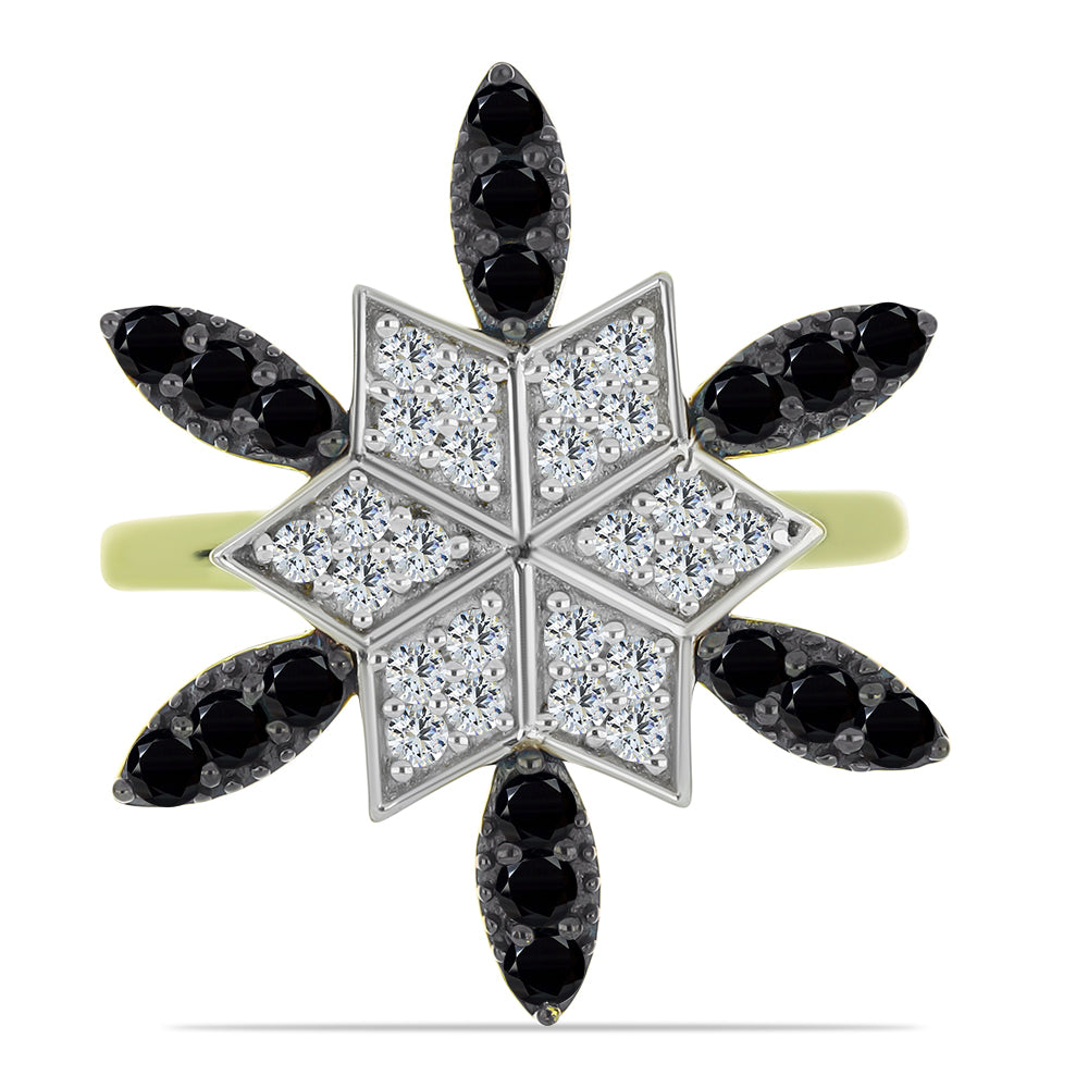 Anillo de Plata Bañada en Oro con Espinela Negra y Topacio Blanco 1 