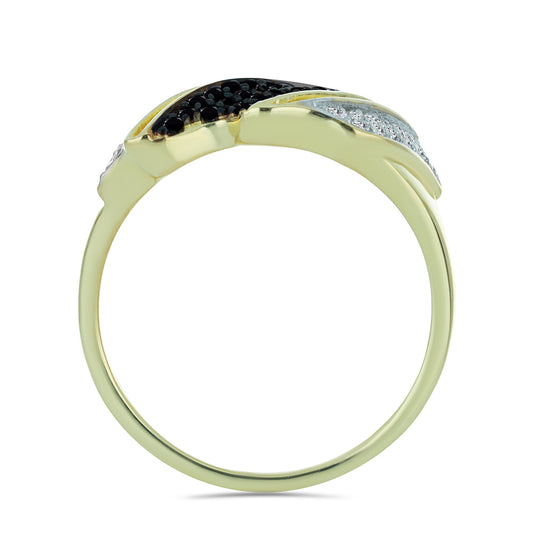 Anillo de Plata Bañada en Oro con Espinela Negra y Topacio Blanco