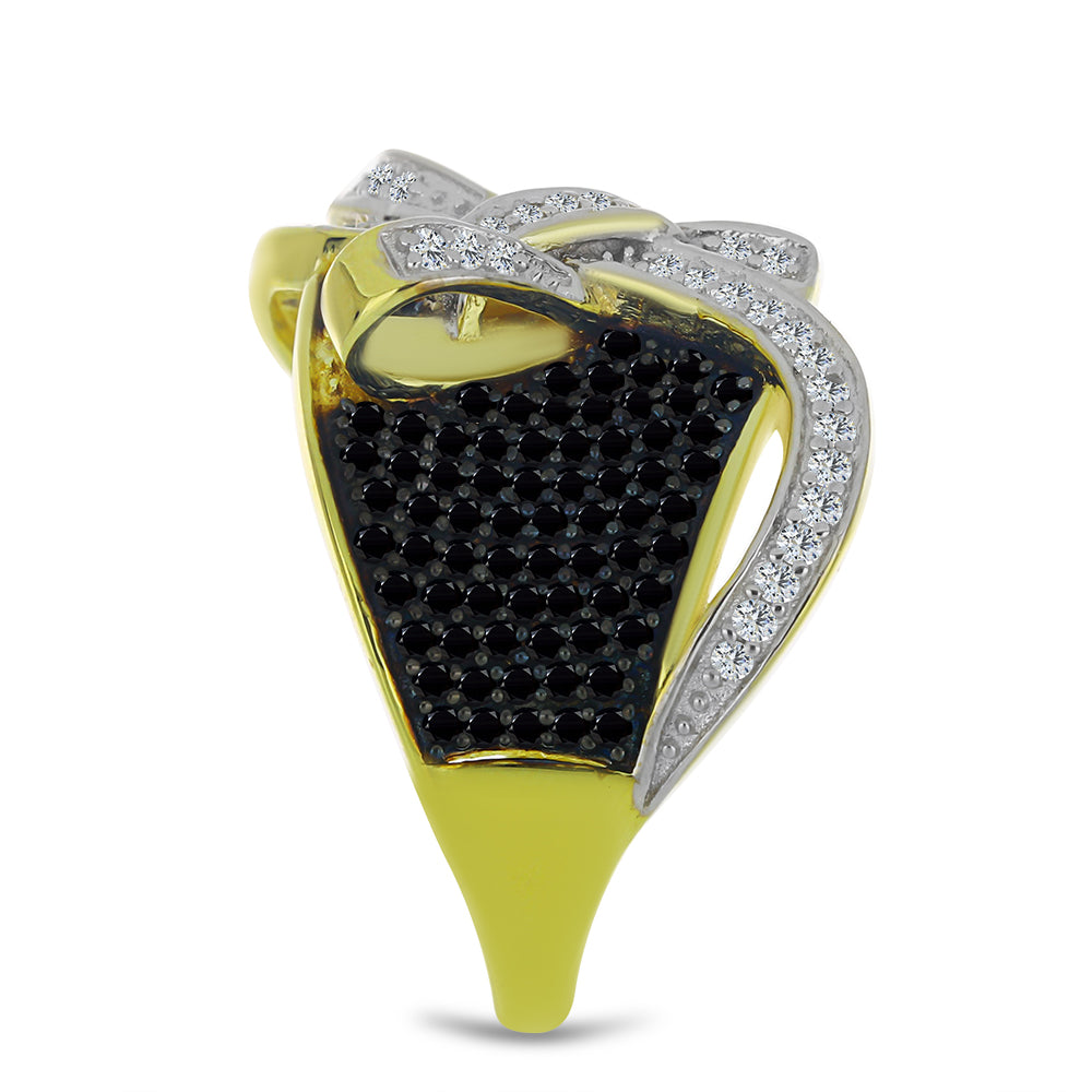 Anillo de Plata Bañada en Oro con Espinela Negra y Topacio Blanco 4 