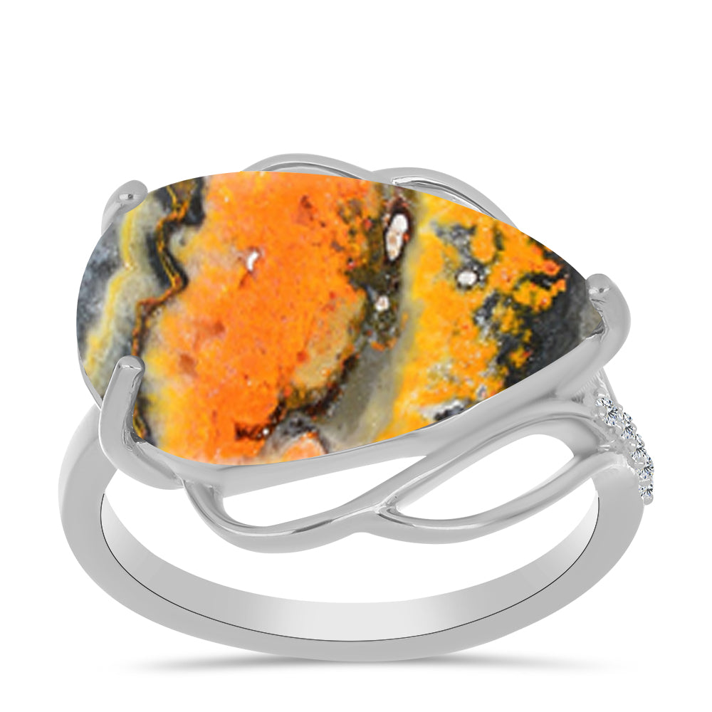 Anillo de Plata con Jasper de Bumble Bee y Topacio Blanco 3 
