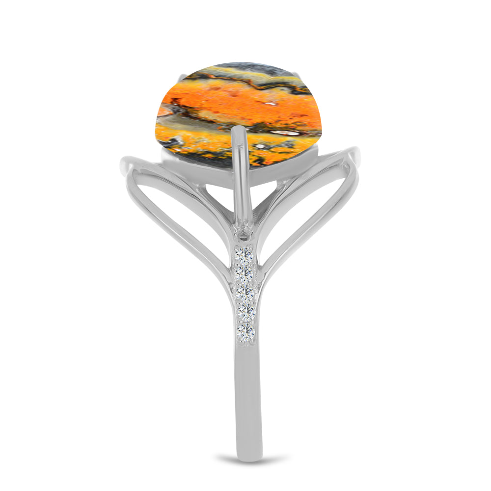 Anillo de Plata con Jasper de Bumble Bee y Topacio Blanco 4 