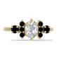 Anillo de Plata Bañada en Oro con Espinela Negra y Topacio Blanco