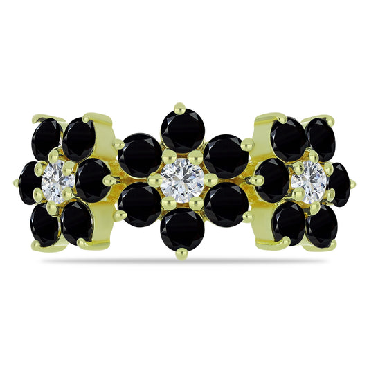 Anillo de Plata Bañada en Oro con Espinela Negra y Topacio Blanco