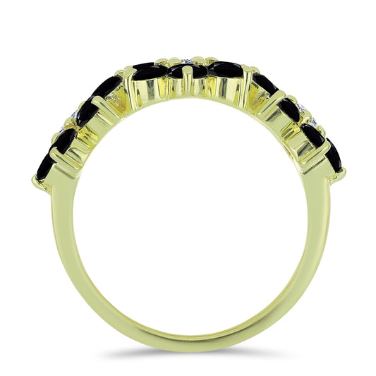 Anillo de Plata Bañada en Oro con Espinela Negra y Topacio Blanco