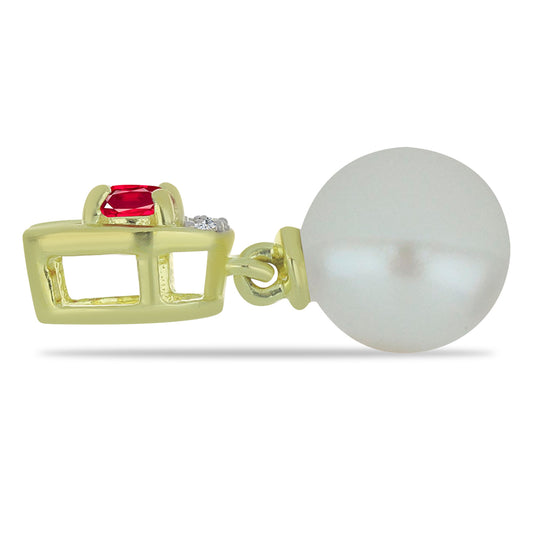 Colgante de Plata Bañada en Oro con Perla de Agua Dulce y Rubí de Madagascar