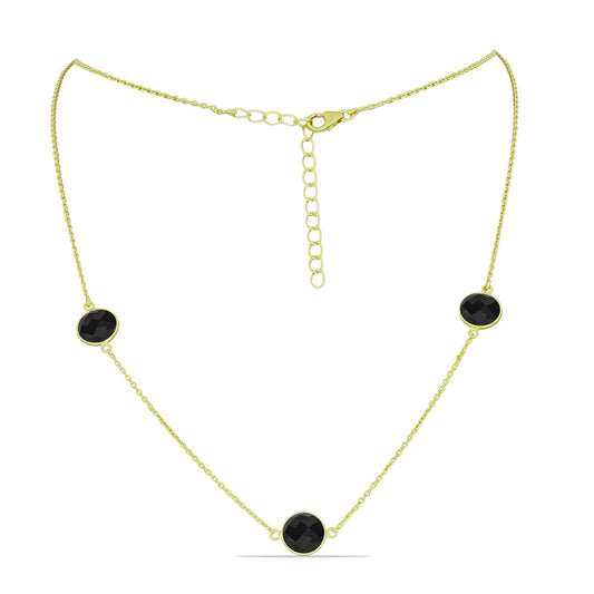 Collar de Plata Bañada en Oro con Espinela Negra