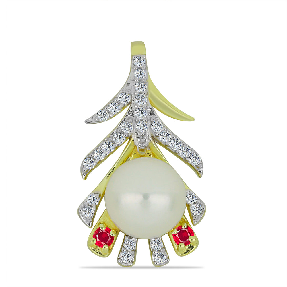 Colgante de Plata Bañada en Oro con Perla de Agua Dulce y Rubí de Madagascar