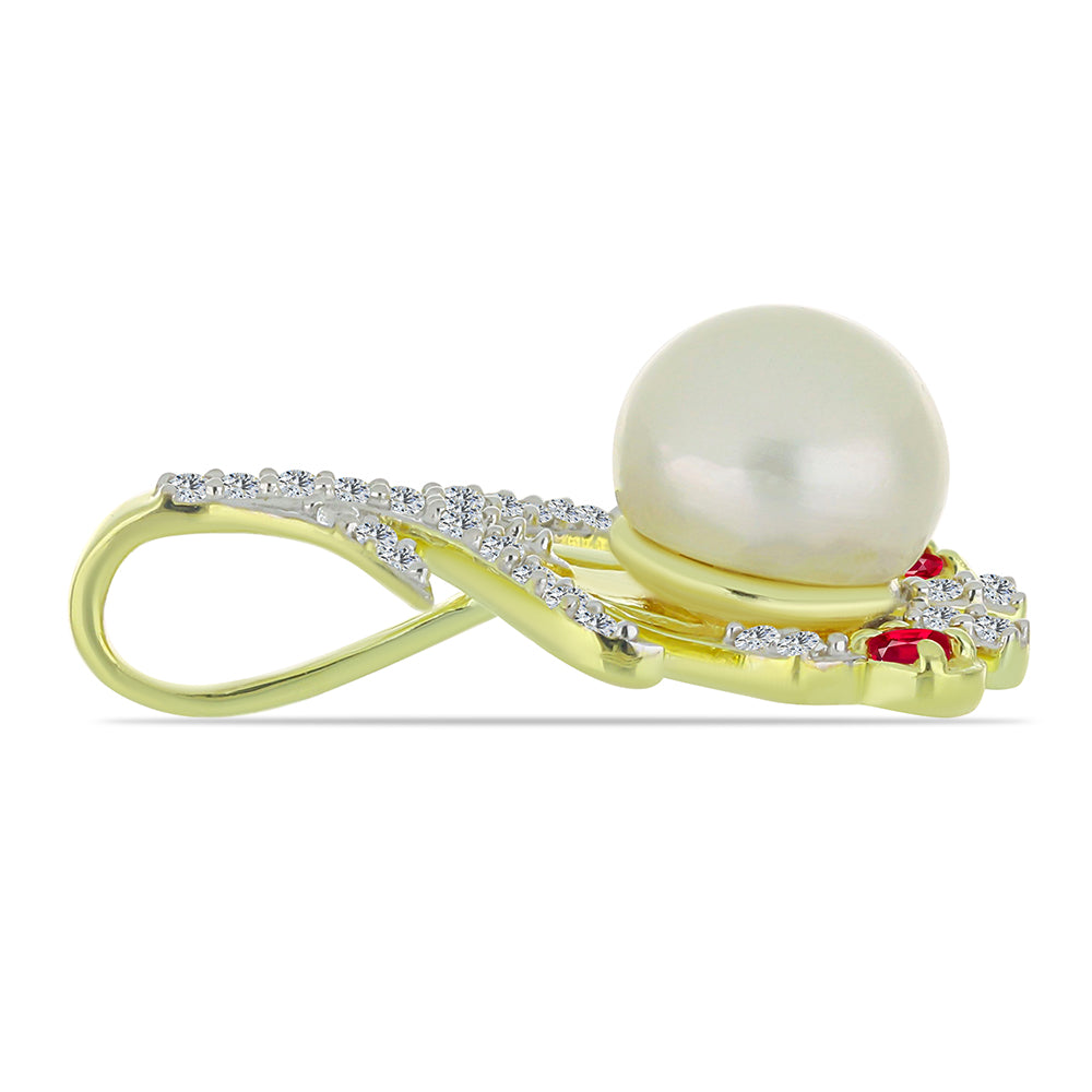 Colgante de Plata Bañada en Oro con Perla de Agua Dulce y Rubí de Madagascar 2 