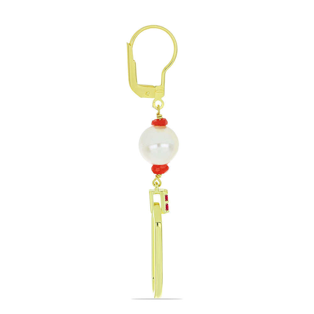 Conjunto de Plata Bañada en Oro con Perla de Agua Dulce y Rubí de Madagascar ( Collar +Pendientes +Pulsera ) 6 