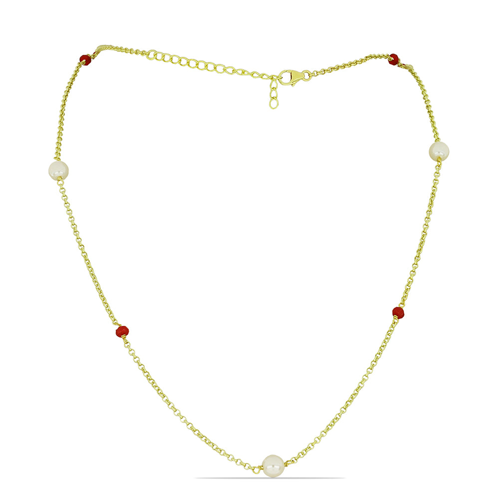 Collar de Plata Bañada en Oro con Perla de Agua Dulce y Rubí de Madagascar 1 