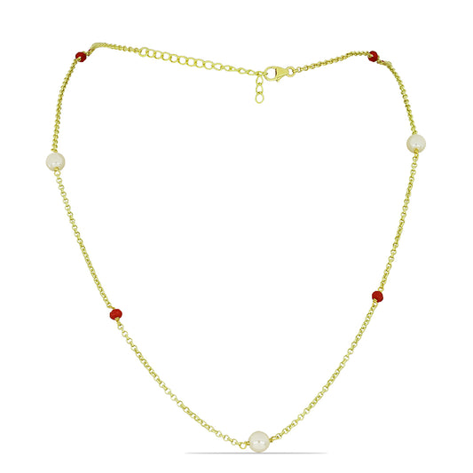 Collar de Plata Bañada en Oro con Perla de Agua Dulce y Rubí de Madagascar