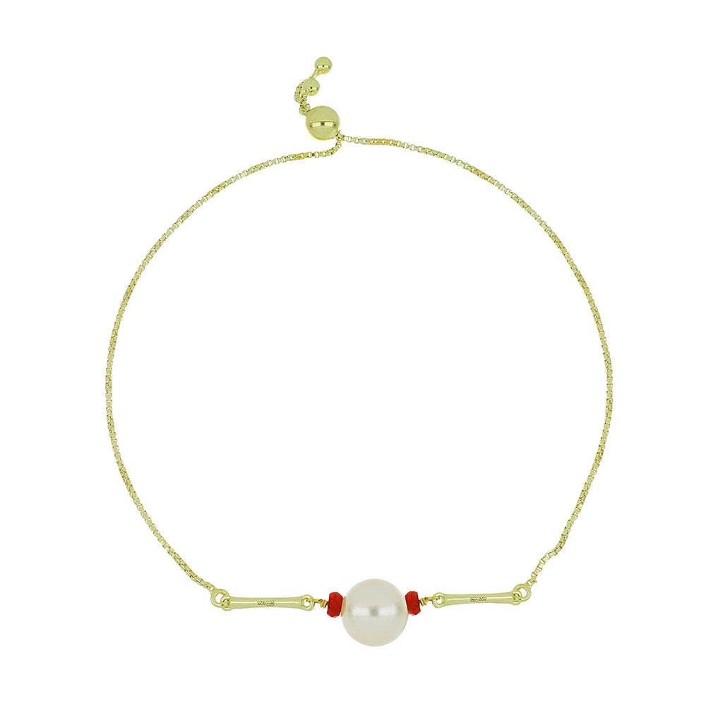 Pulsera de Plata Bañada en Oro con Perla de Agua Dulce y Rubí de Madagascar 1 