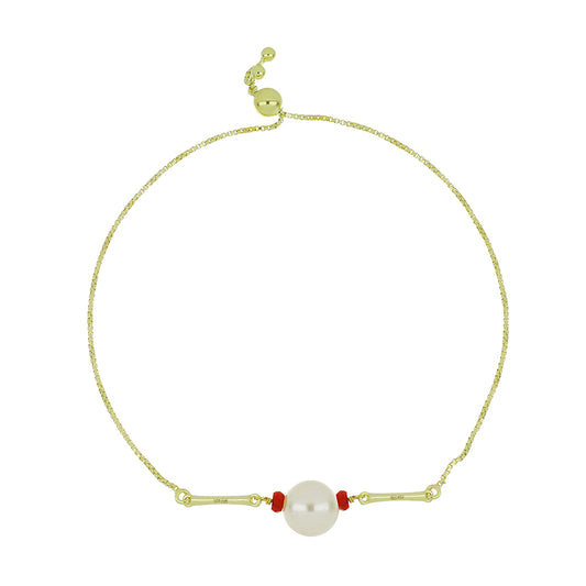 Pulsera de Plata Bañada en Oro con Perla de Agua Dulce y Rubí de Madagascar
