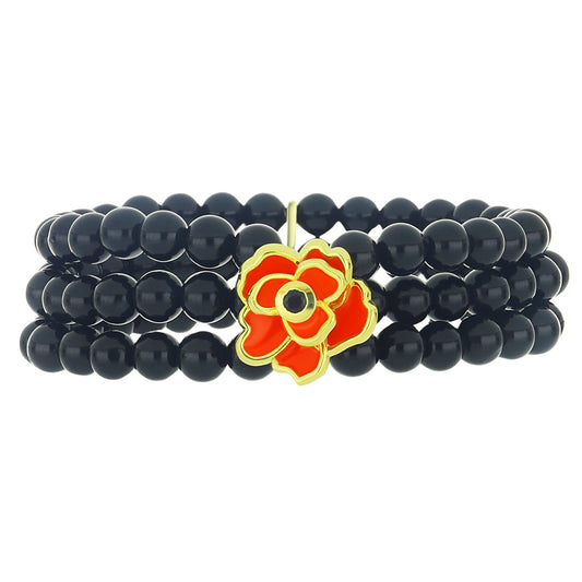 Pulsera de Plata Bañada en Oro con Espinela Negra y Esmalte