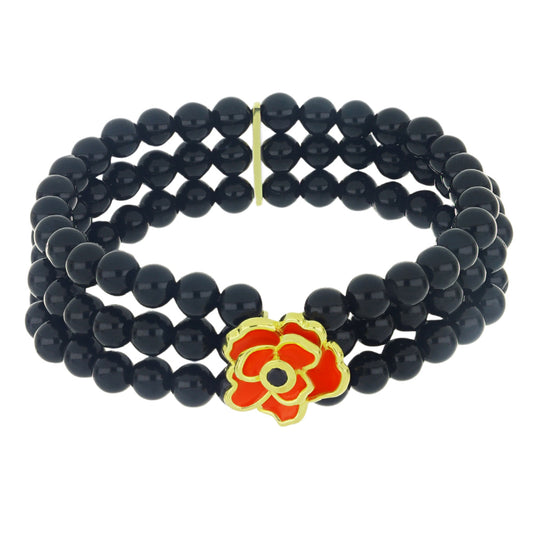 Pulsera de Plata Bañada en Oro con Espinela Negra y Esmalte